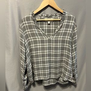 Cloth and Stone Anthropologie Gray Plaid Long Sleeve Shirt Womens: Large